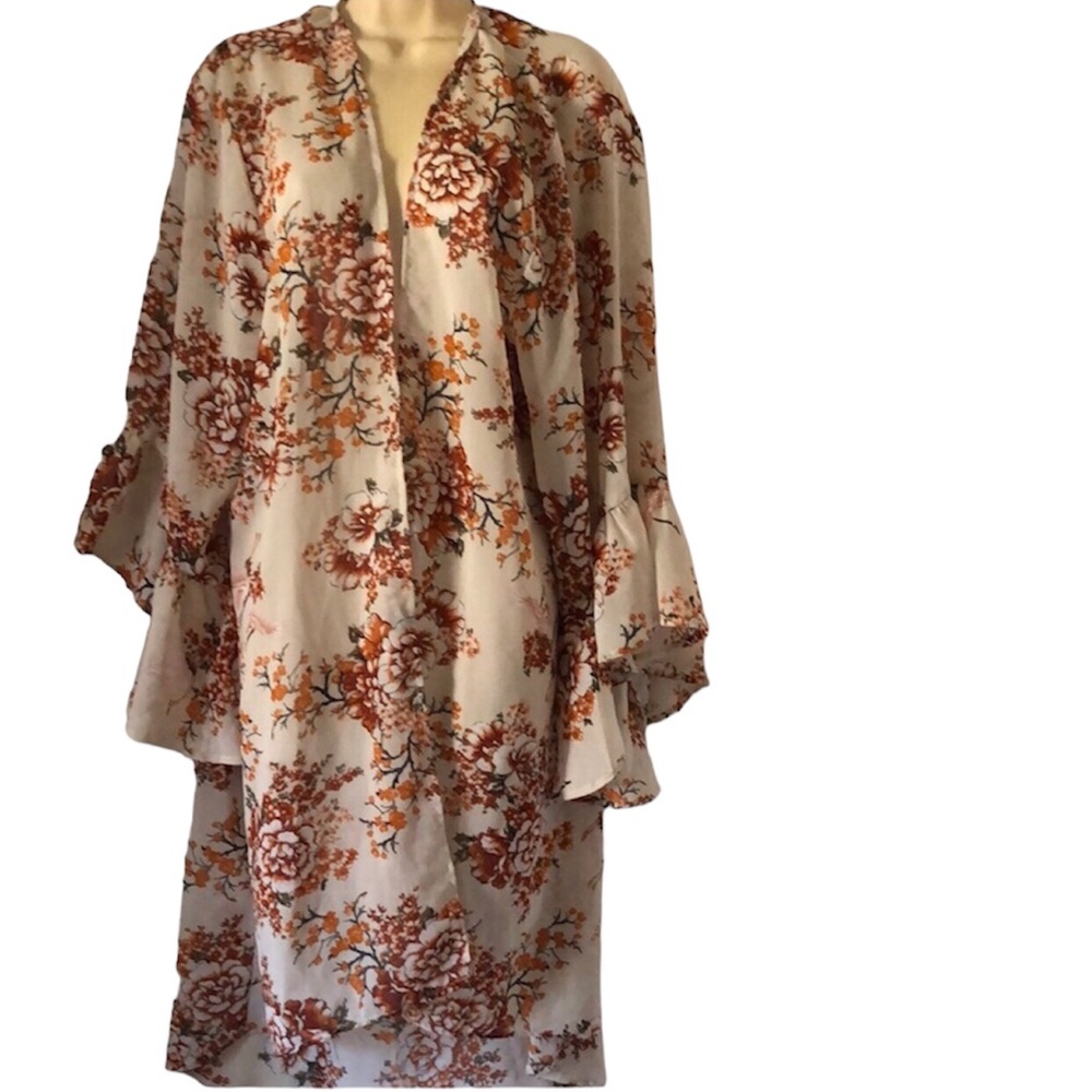 Women’s spring Open front long floral kimono cardigan topper - Picture 2 of 12